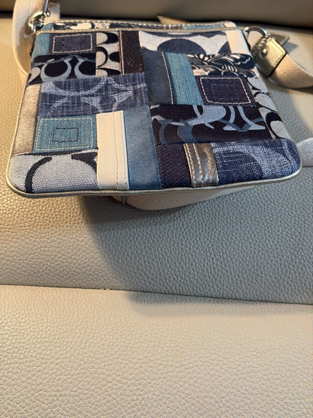 Coach Patchwork Crossbody Bag in Navy denim and Cream - Picture 4 of 8